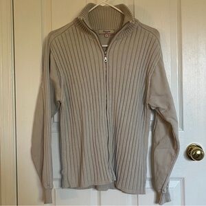 Faconnable Zip Up Light Taupe Ribbed Sweater Medium Patch Work